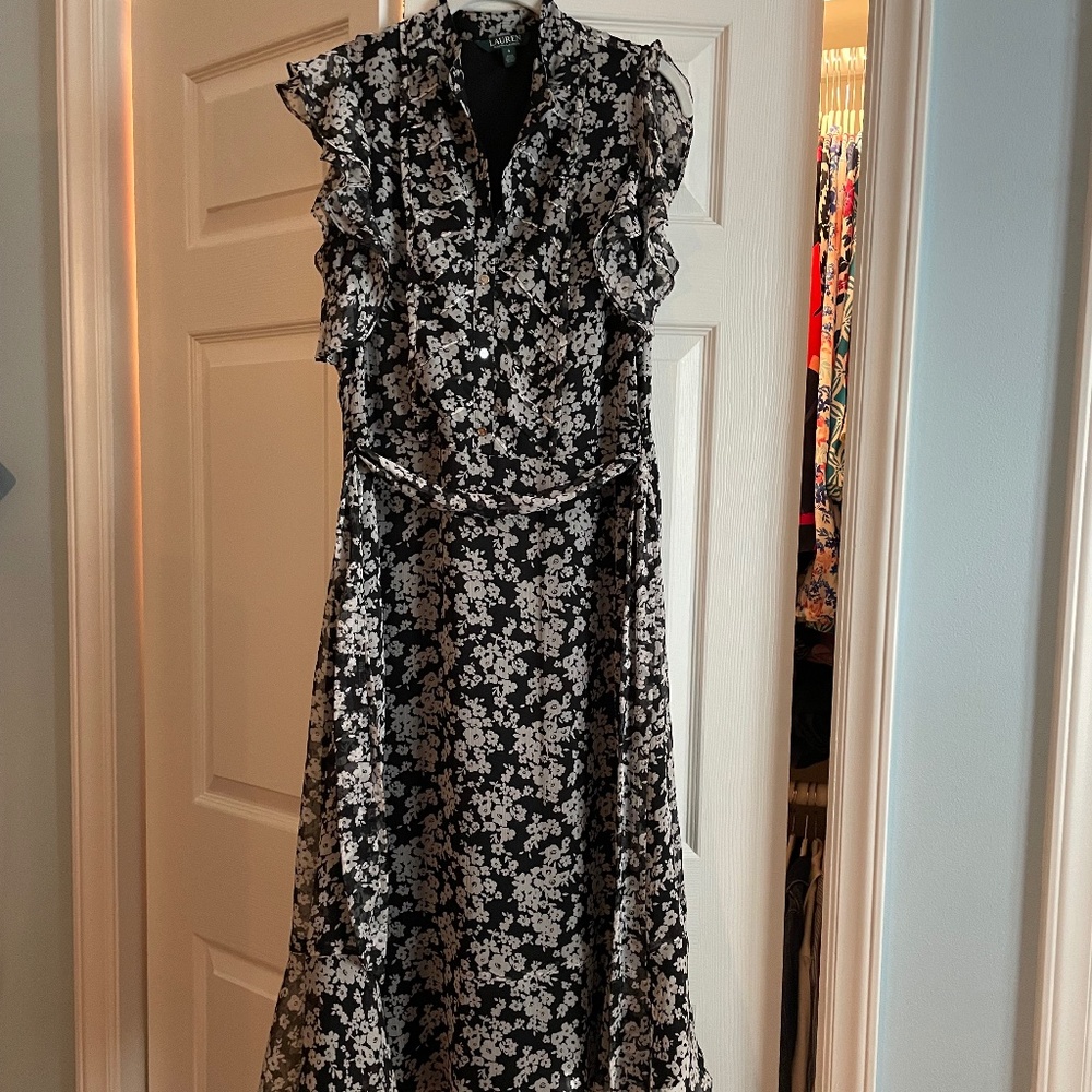 Lauren Ralph Lauren 6 black white long dress